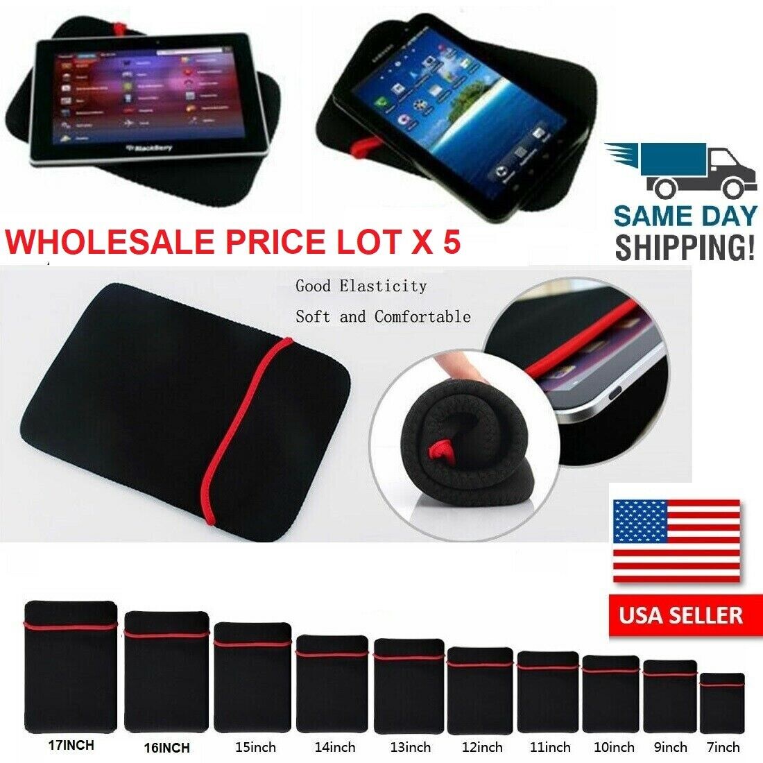 LOT 5 Laptop Pouch Protective Bag Neoprene Soft Sleeve Case GPS Tablet Ipad PC