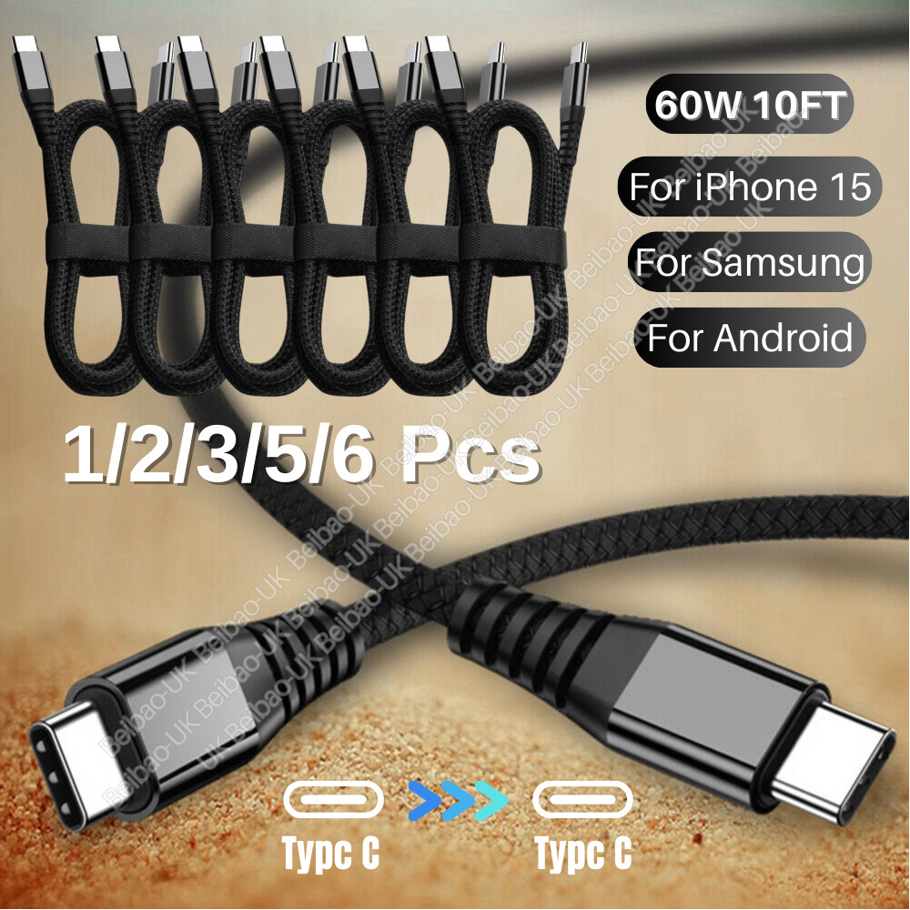 1-6 Pack USB-C to USB-C Cable 60W Fast Charger Cord Lot For iPhone 15/Plus/Pro