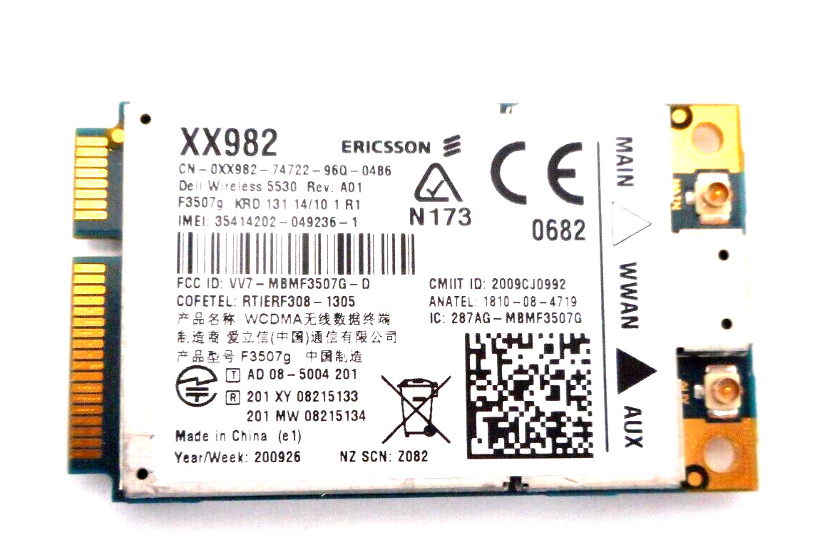 Dell OEM Wireless 5530 Mini-PCI Express AT&T Broadband WWAN Card BIA01 XX982