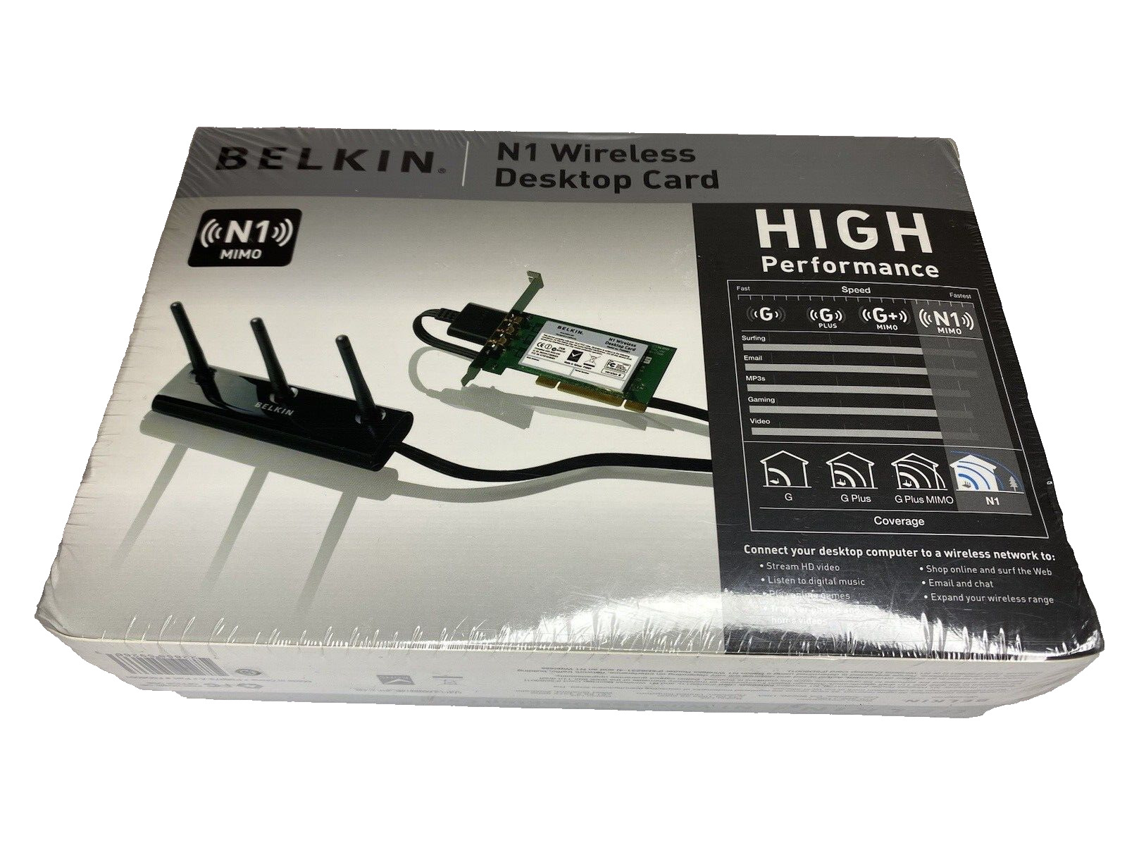Belkin N1 MIMO Wireless Desktop Card Windows 2000 XP 32 bit PCI Slot NEW /Opened