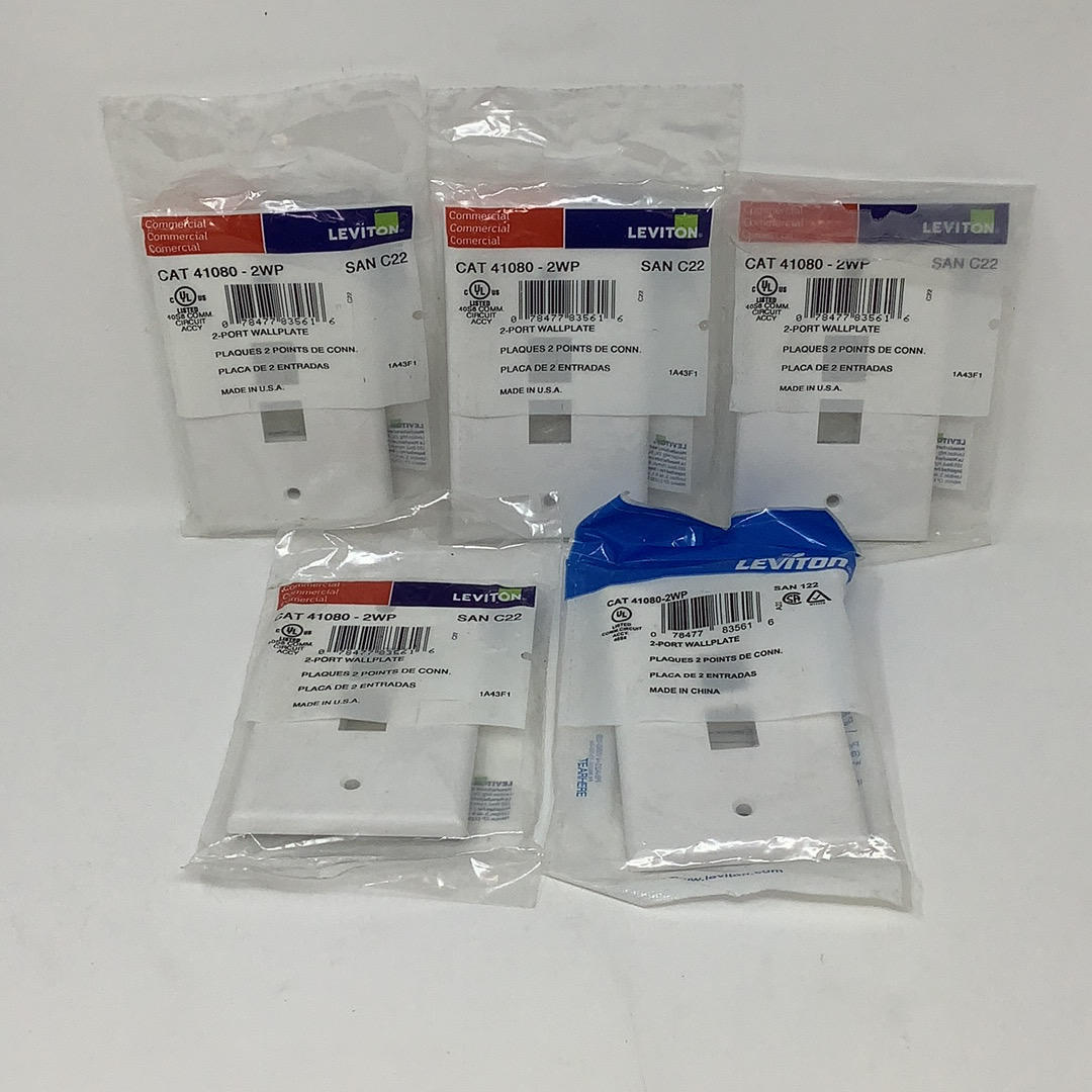 5-Pack Leviton 41080-2WP White Rectangular Plastic Commercial 2 Port Wall Plate
