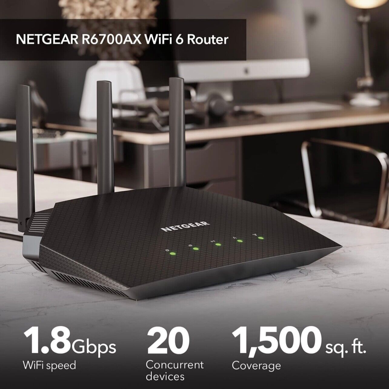 NETGEAR 4-Stream WiFi 6 Router R6700AX– AX1800 Wireless Open Box