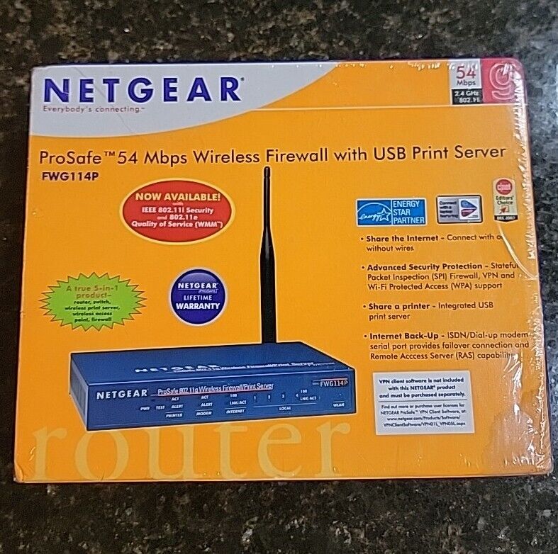 Netgear FWG114P ProSafe 54 Mbps Wireless Firewall With USB Printer Server -READ-
