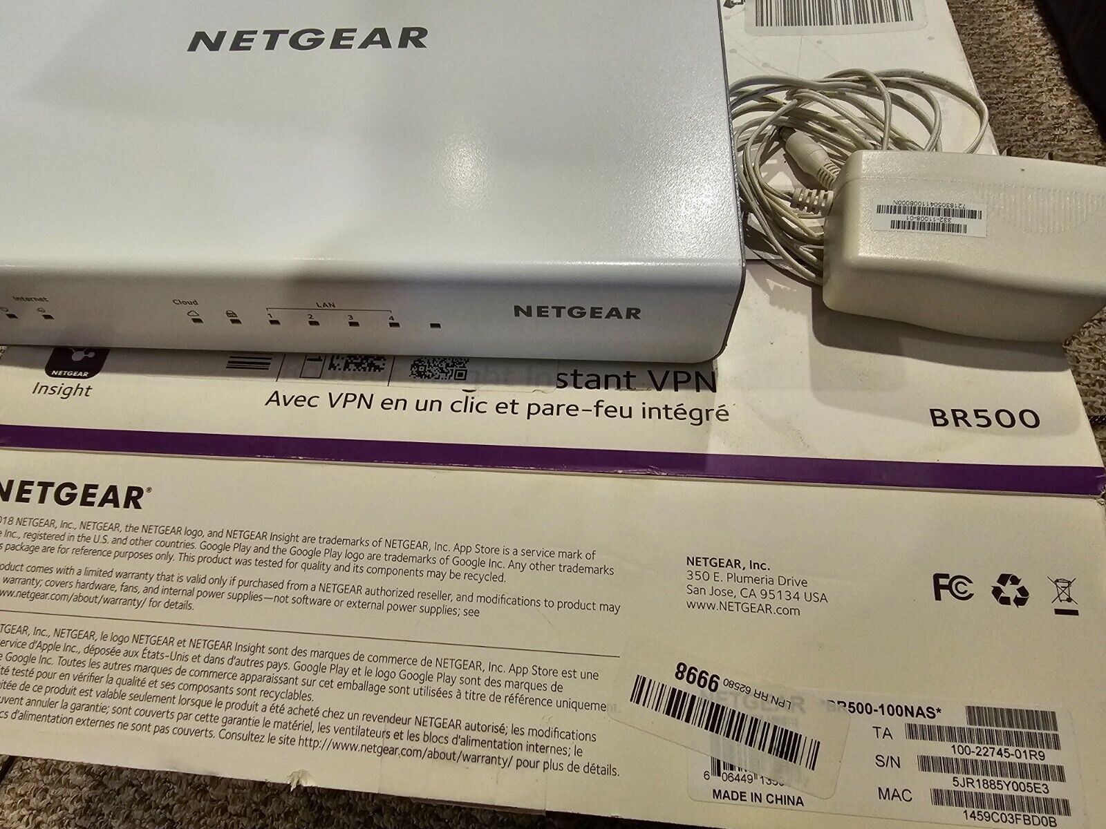 Netgear Insight BR500-100NAS - Instant VPN Router 1GE WAN 4 GE LAN 1 DMZ - USED