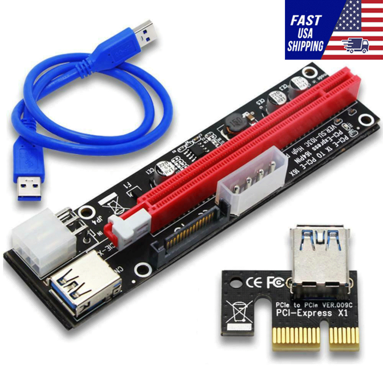 PCI-E 1x to 16x Powered USB3.0 GPU Riser Extender Adapter Card Board Cable