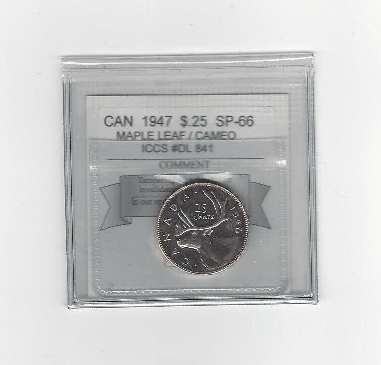 **1947 ML**,Coin Mart Graded Canadian, 25 Cent, **SP-66 Cameo**ICCS #DL 841