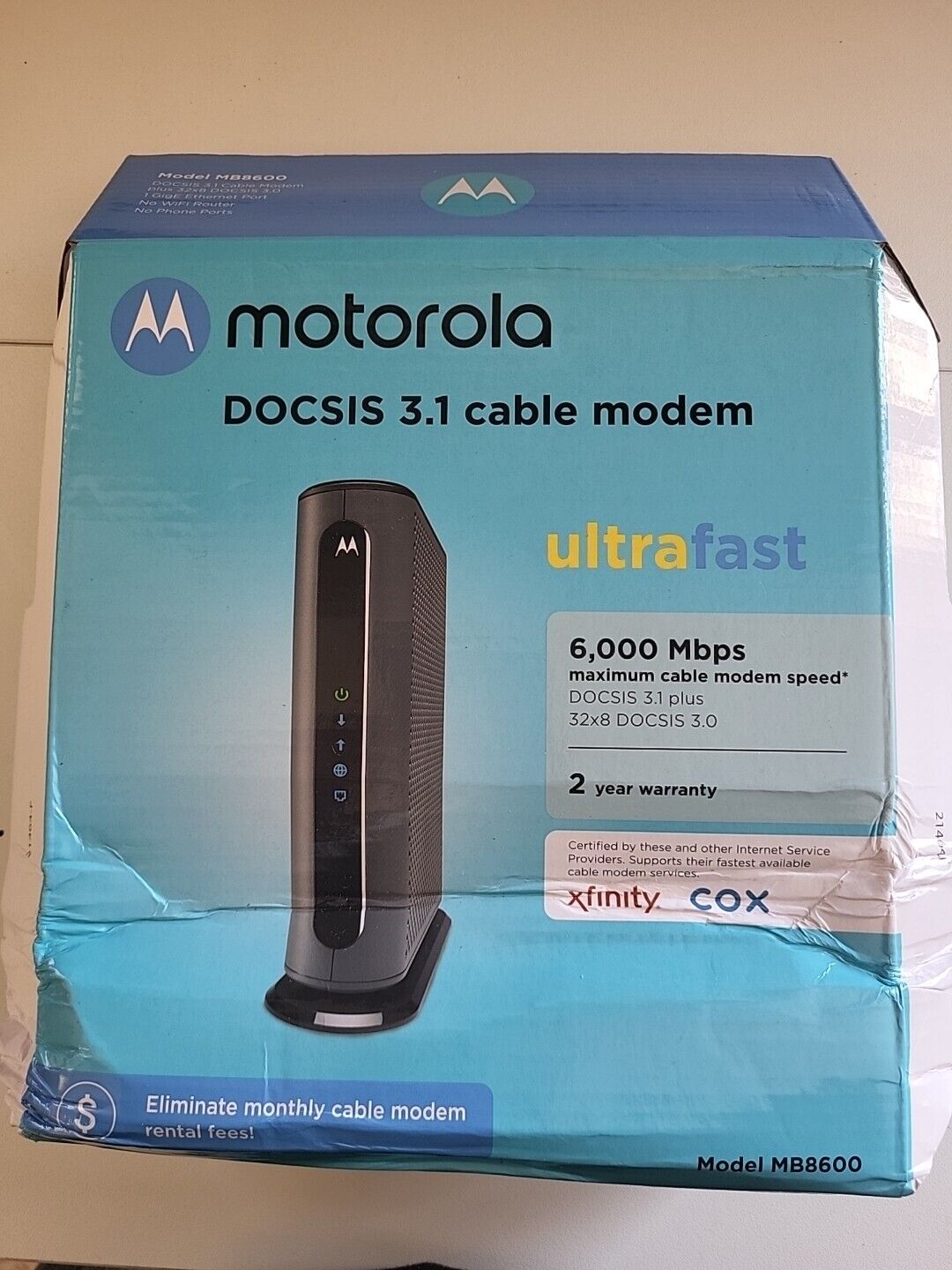 Motorola MB8600 Cable Modem DOCSIS 3.1 32x8 Gigabit Ethernet