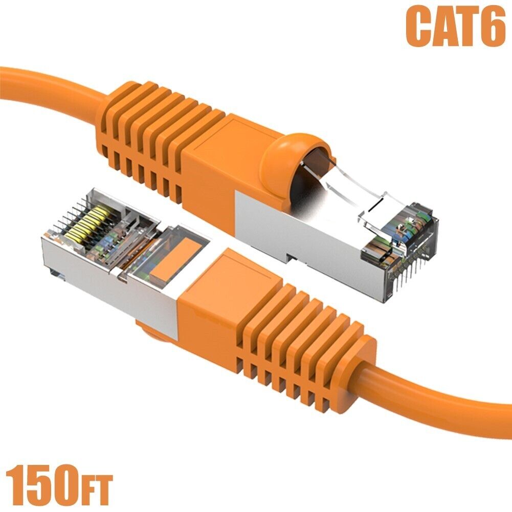 150FT Cat6 RJ45 Ethernet LAN Network SSTP Cable Shield Copper Wire 26AWG Orange
