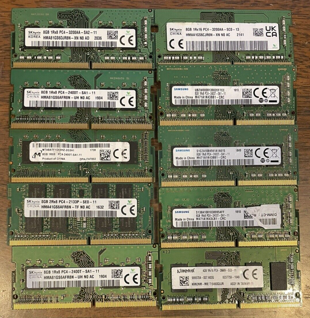 Lot Of 10 Mixed Brands/Speeds 8GB DDR4 Laptop SO-DIMM RAM Memory TESTED