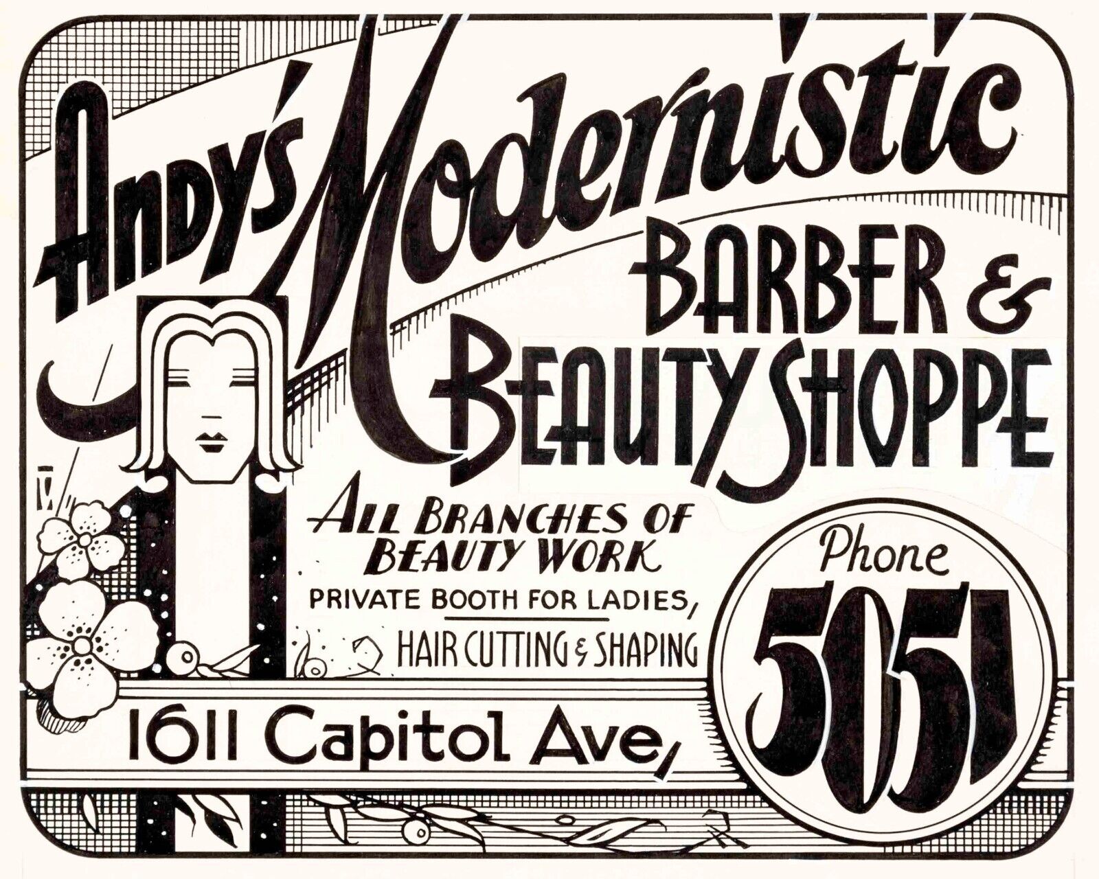 Andys Barber Beauty Shoppe Advertising 1930s Mousepad Computer Mouse Pad  7 x 9