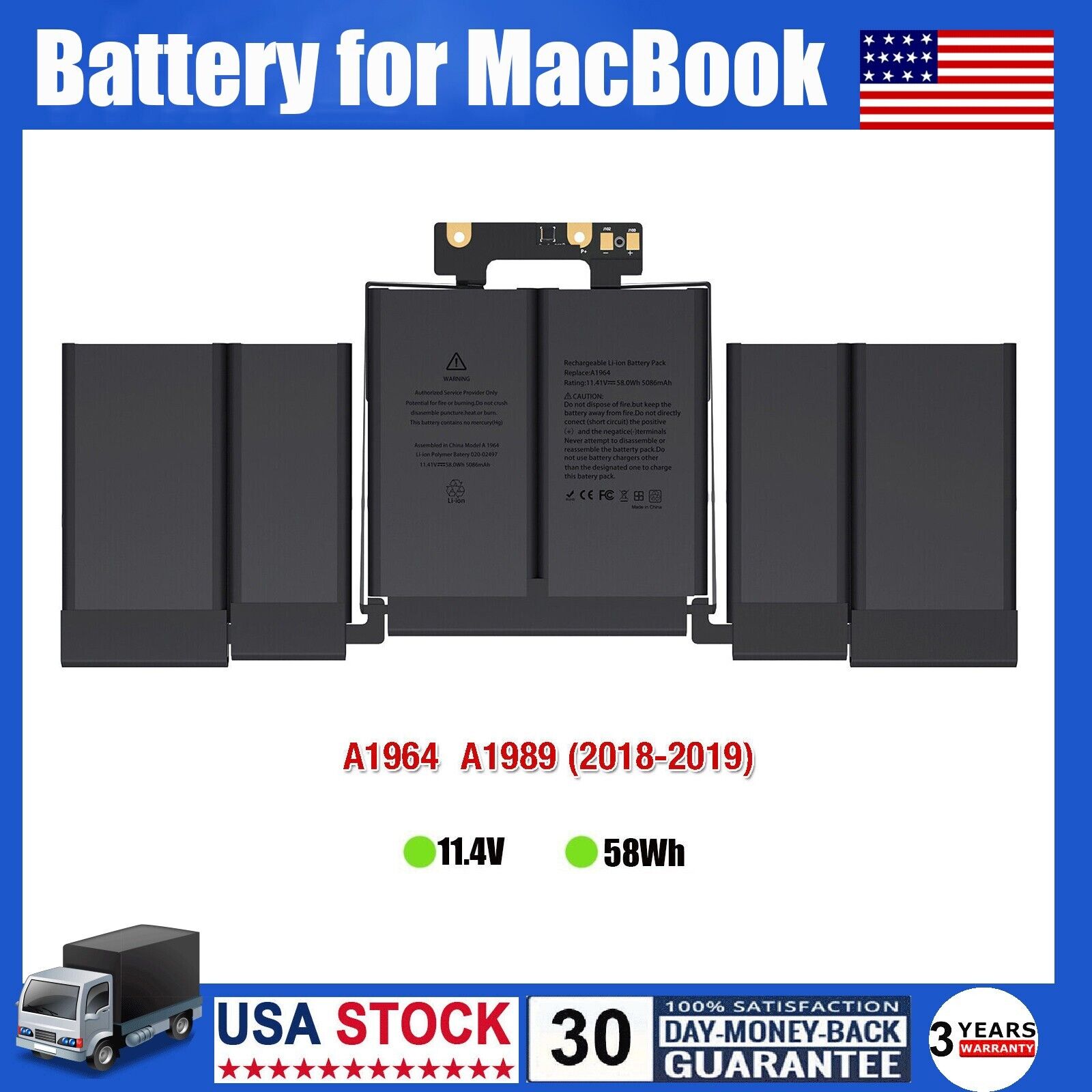A1964 Battery for Macbook Pro 13 inch A1989 A1964 Mid 2018 2019 A2251 2020 58Wh