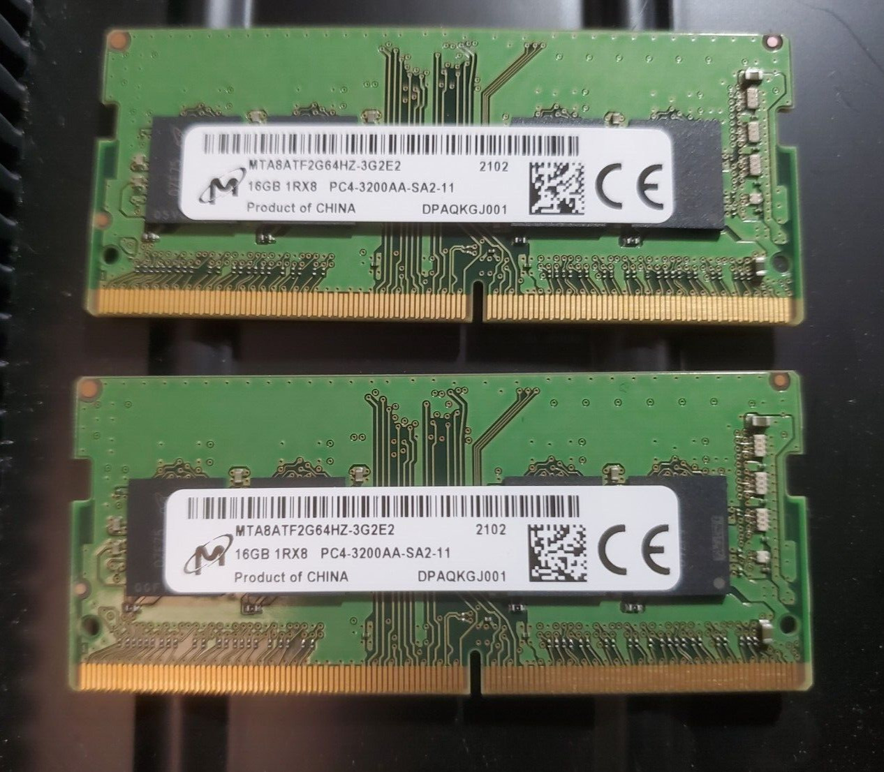 32GB Micron (2x16GB) 1Rx8 PC4-25600MHz DDR4-3200AA 260p SODIMM RAM MTA8ATF2G64HZ
