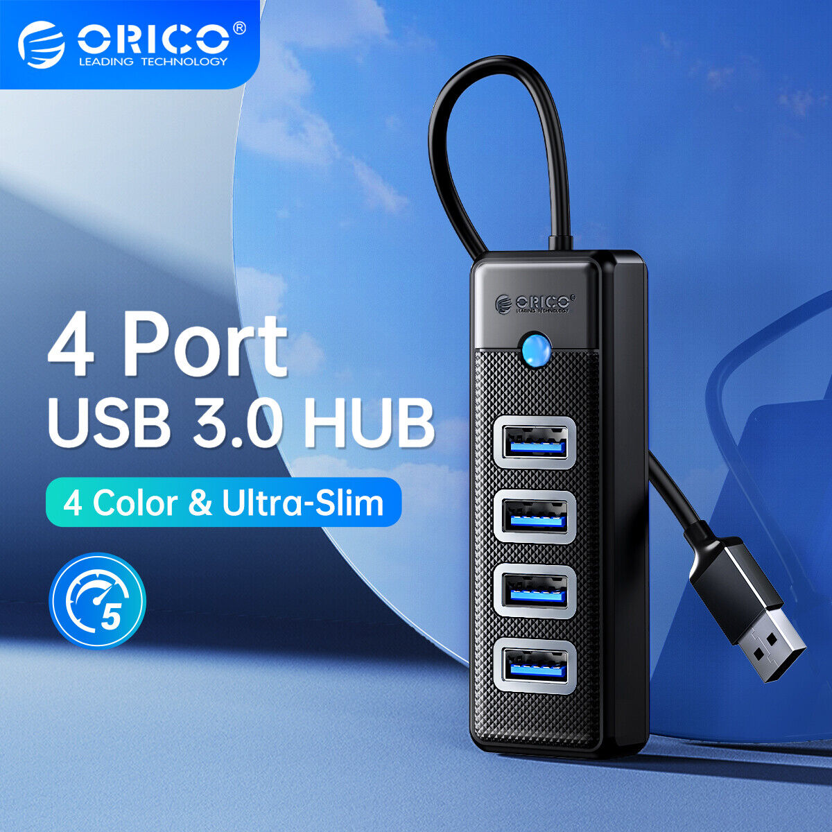 ORICO 4-Port USB HUB 3.0, USB Splitter for Laptop with 3.3ft Cable Fast Transfer