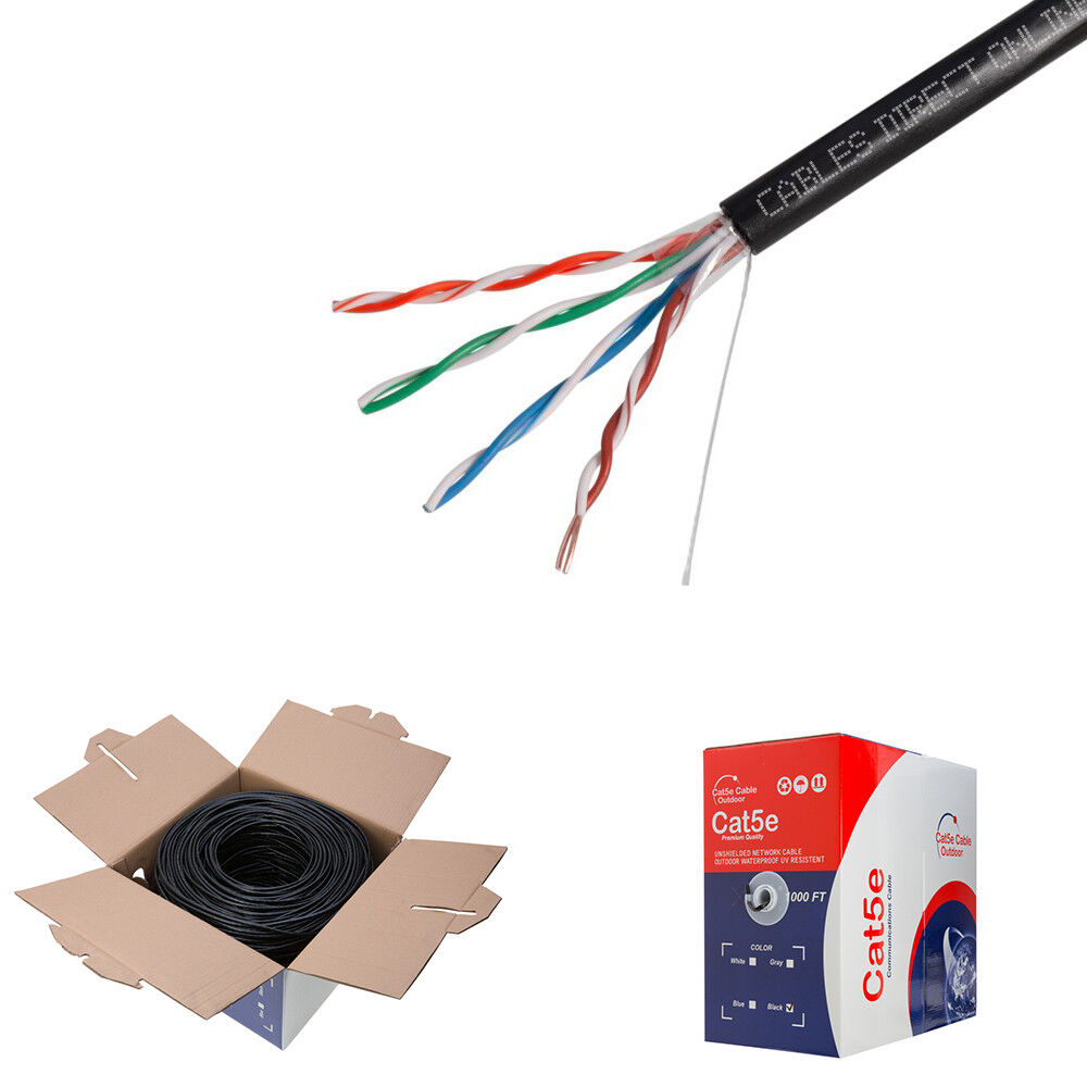 CAT5e Outdoor 1000ft UV Direct Burial Bulk Cable Wire Ethernet Cat5 Network