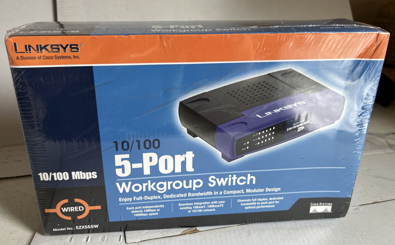Linksys EZXS55W 5-Port Workgroup Switch 10/00 Mbps New