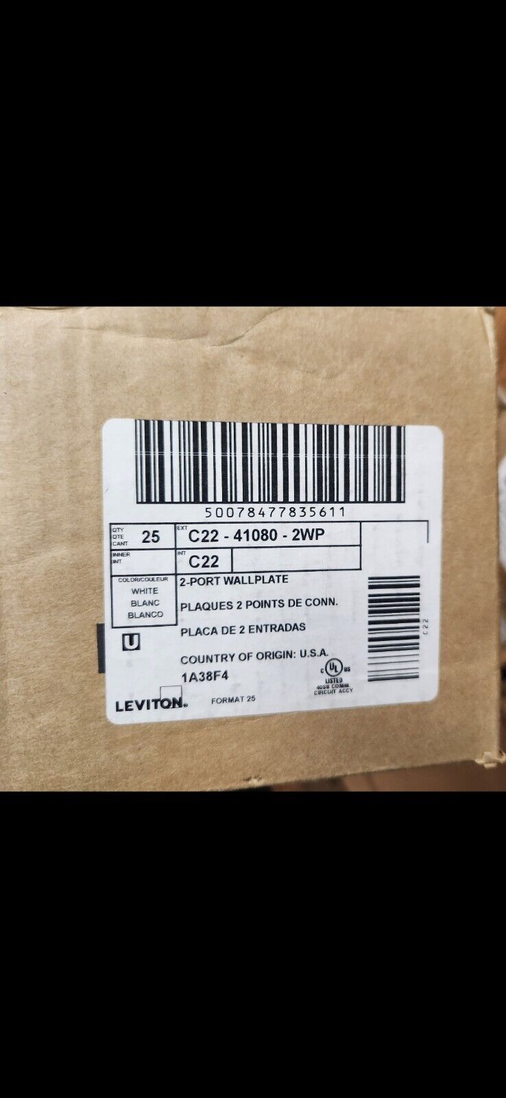 Box Of 25 Leviton 41080-2WP Wallplates 
