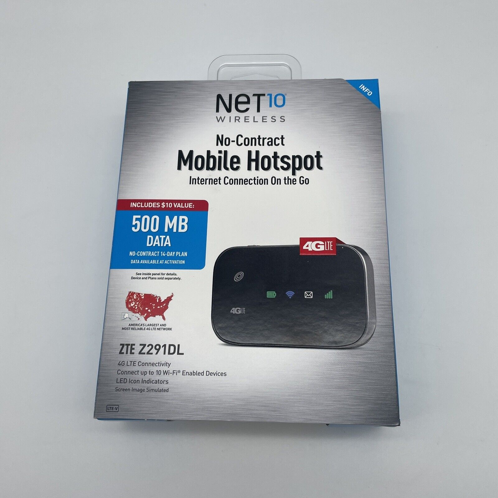 Net10 No-Contract Wireless 4G LTE Mobile Hotspot ZTE Z291DL 500 MB Internet Data