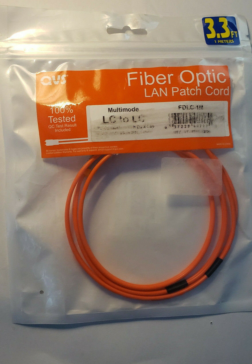  3.3 ft. QVS Fiber Optic LAN Patch Cord MultiMode UPC connectors with dust cap