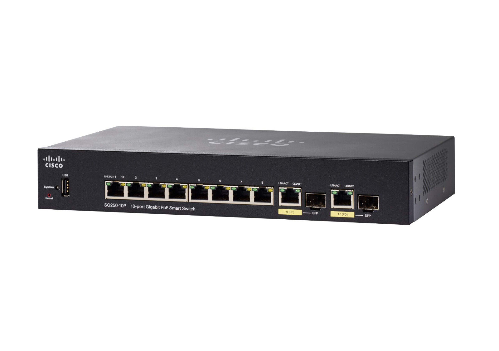 Cisco 250 SG250-10P 10 Ports Ethernet Switch - Gigabit Ethernet - 10/100/1000