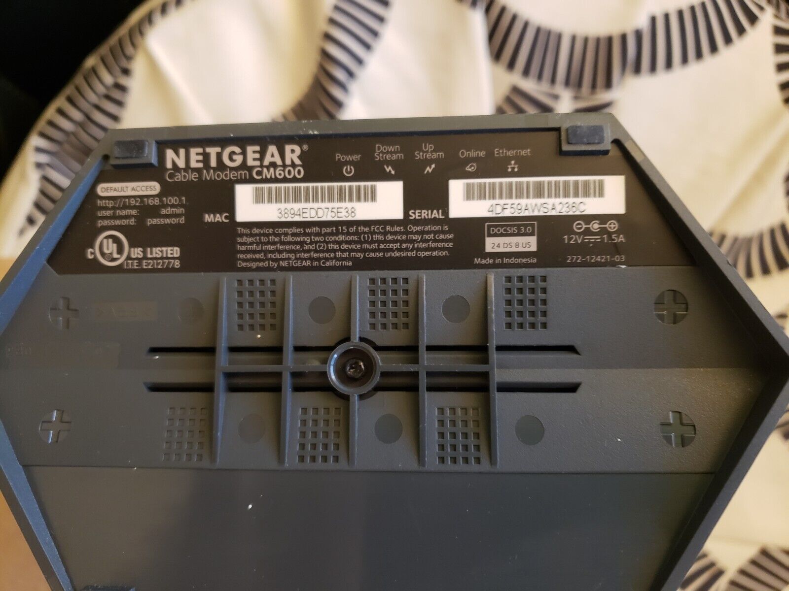 NETGEAR CM600-1AZNAS 960Mbps DOCSIS 3.0 Cable Modem