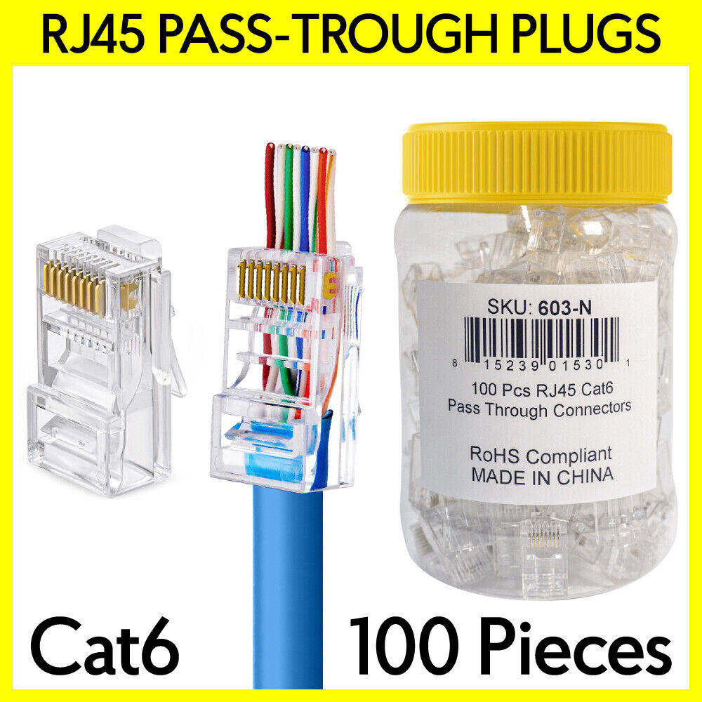 100PCS RJ45 Pass-Through Plug Cat5e Cat6 Ethernet cable Connectors RJ-45 Plugs