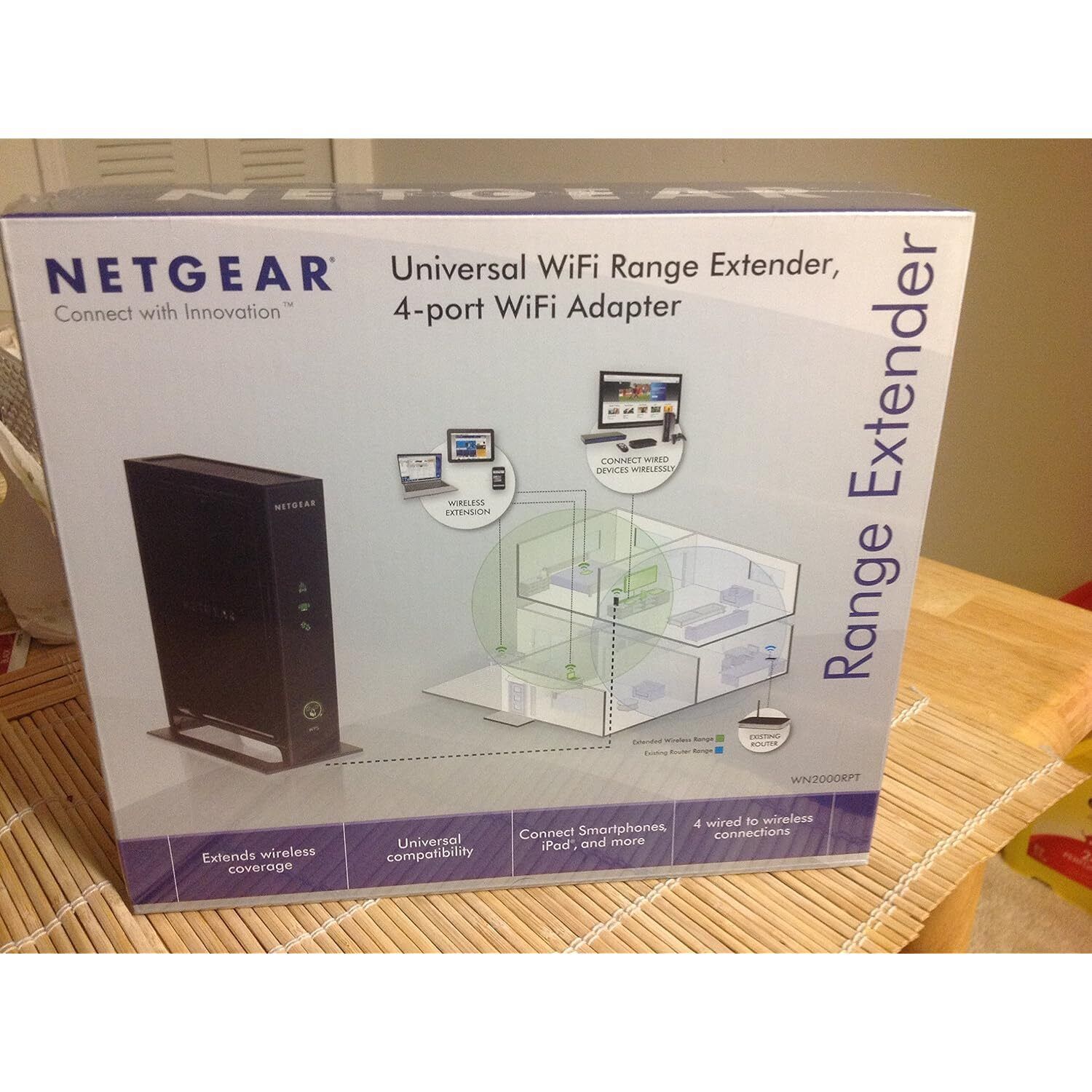 Netgear WN2000RPT-111NAS N300 WiFi Range Extender, Black