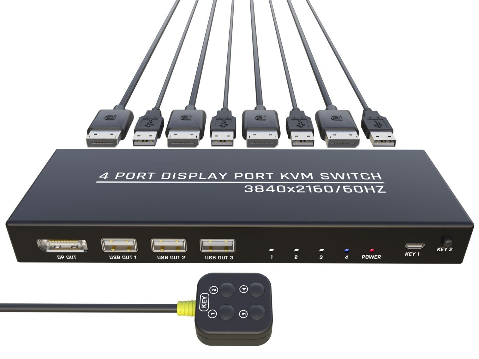 Displayport Kvm Switch, 4 Port 4K/60Hz DP Usb Kvm, 4 PC share 1 monitor, mouse..
