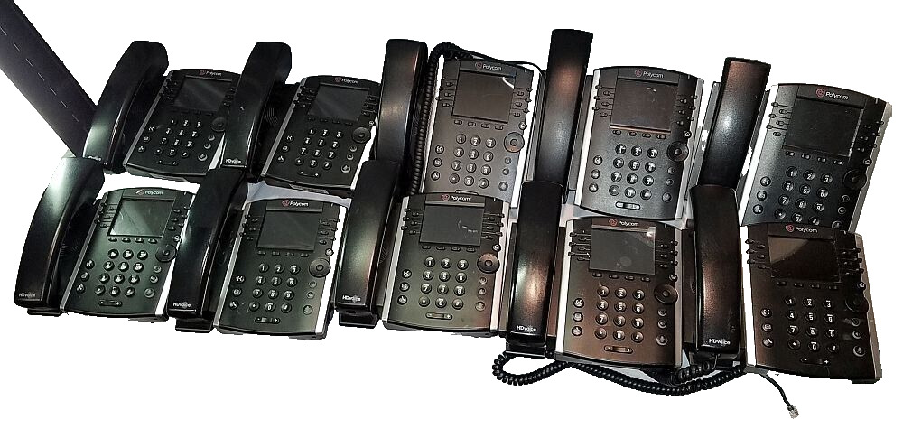 Lot of 10 Polycom VVX 411 VoIP Business Phones w/ Back Stands + Handsets Used