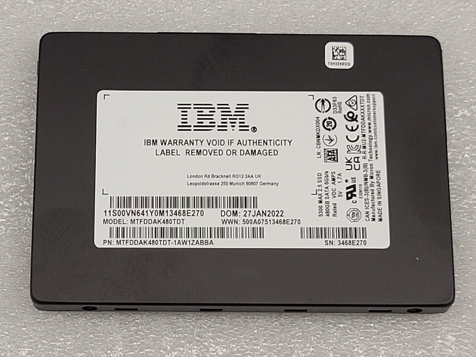 IBM Micron MTFDDAK480TDT 2.5 480 GB SSD SATA 6.0 NO CADDIE