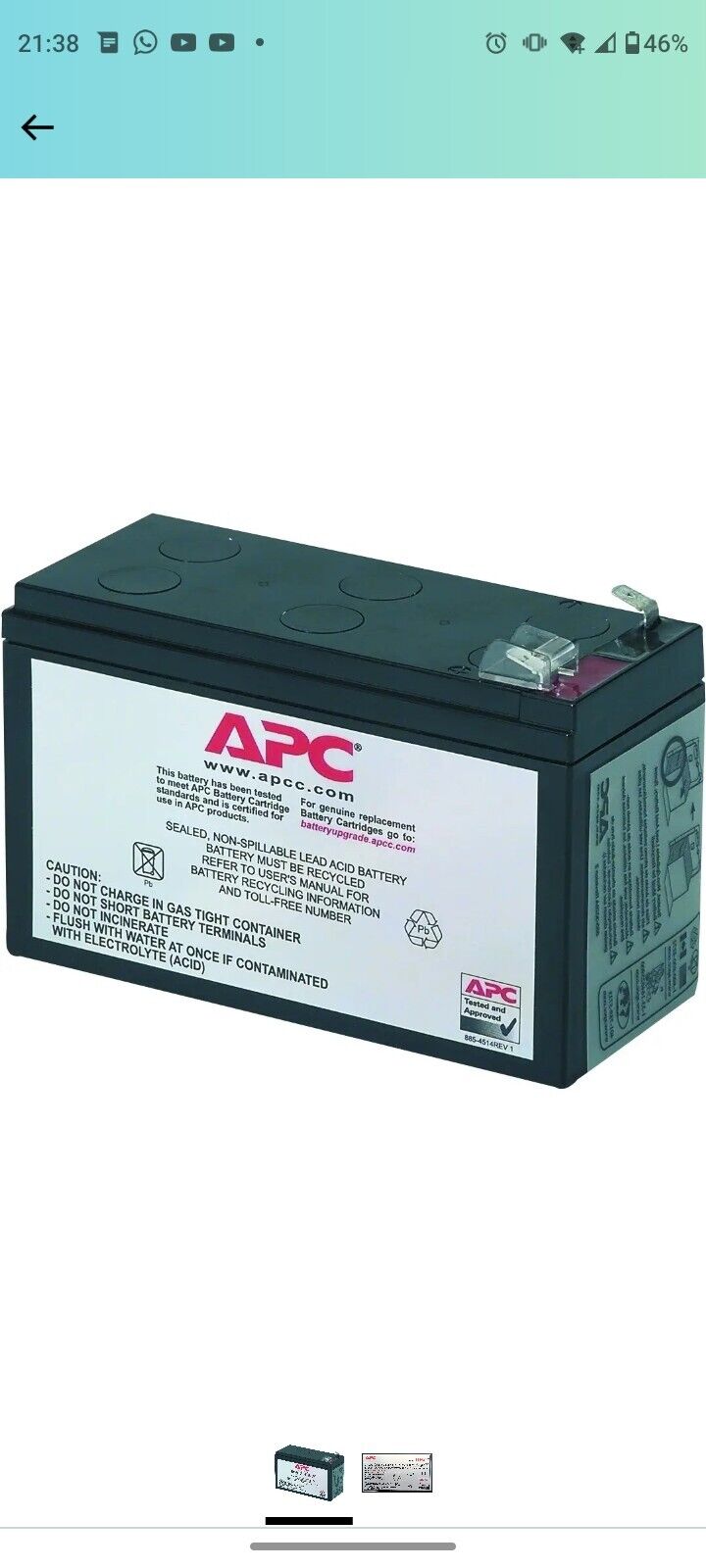 Genuine APC RBC2 12V 7.0 Ah Replacement Battery for UPS