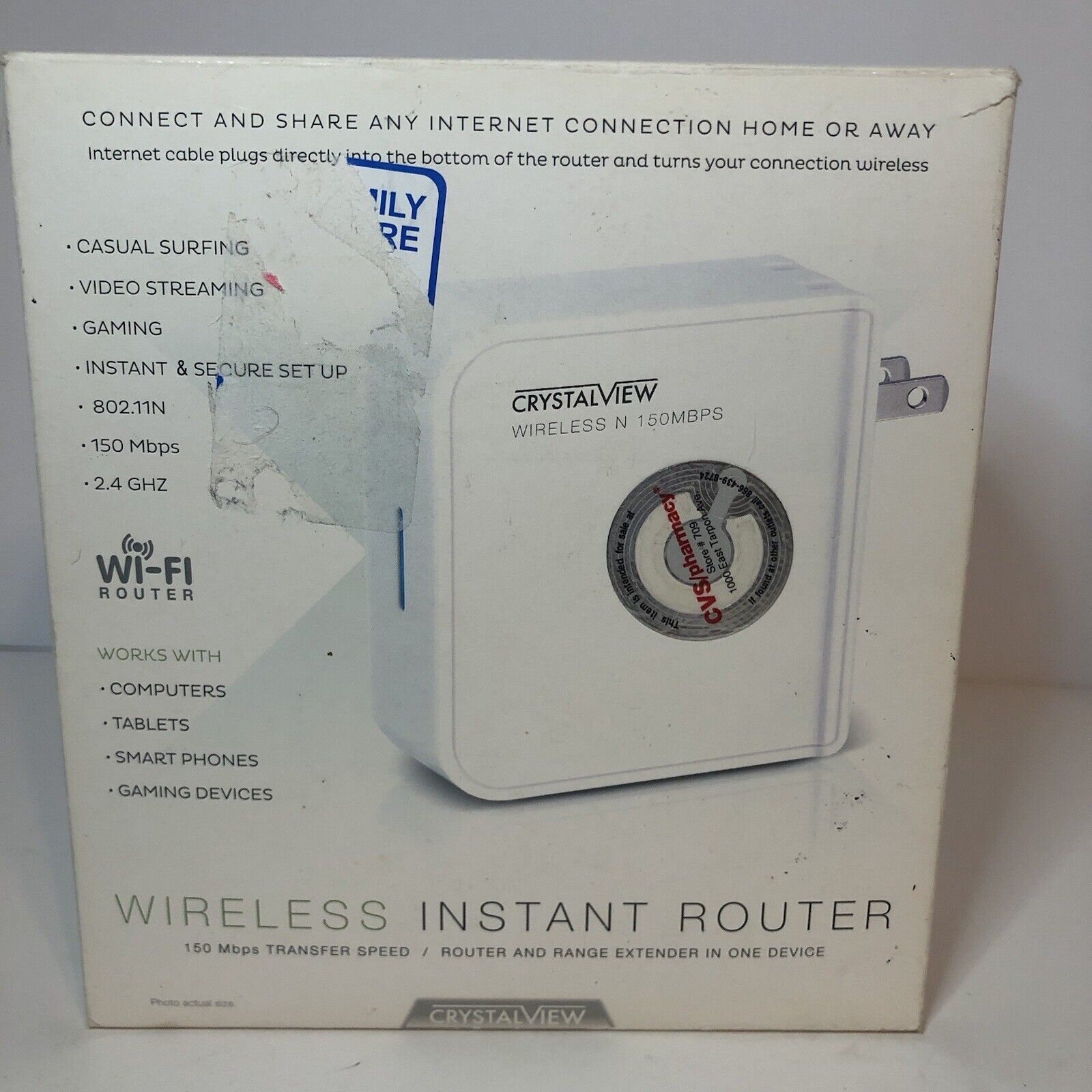 CrystalView Portable Wireless Instant Router, Repeater, & Range Extender 
