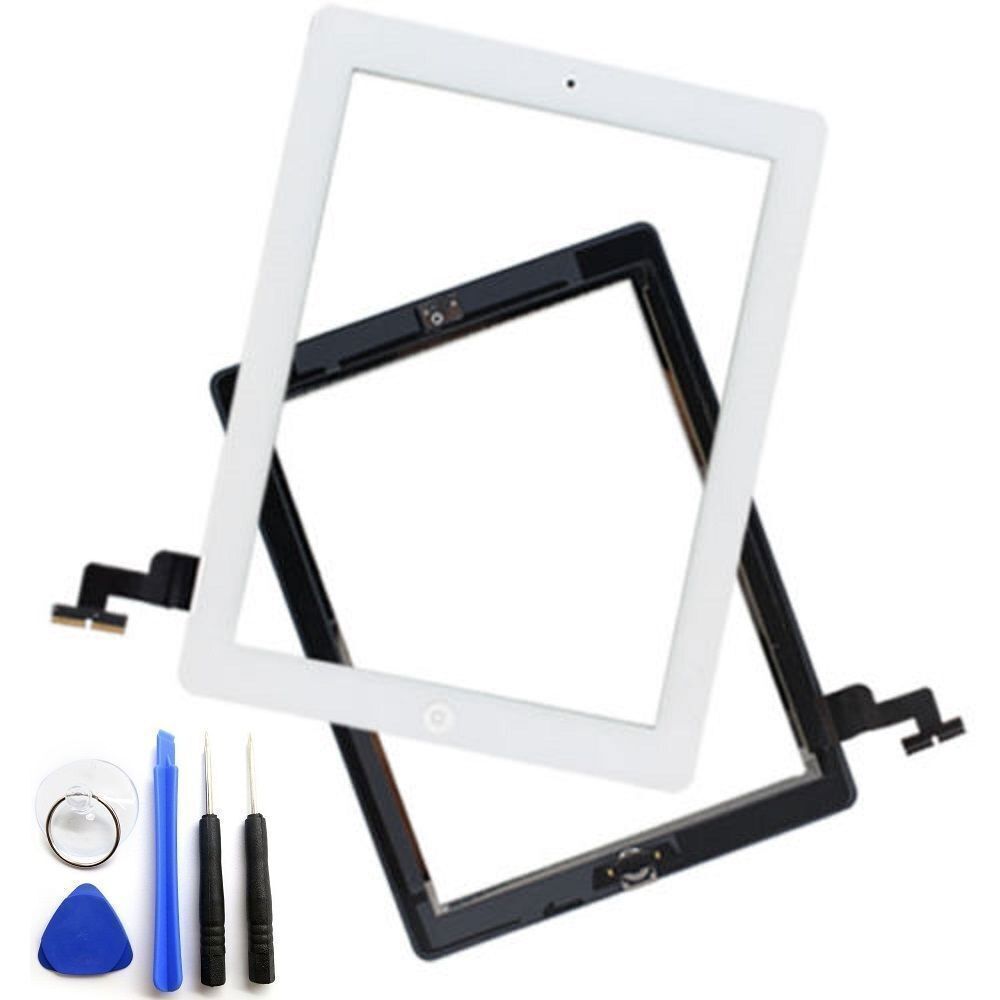For iPad 2 Touch Screen Glass Digitizer + Home Button Assembly White + Tools Kit