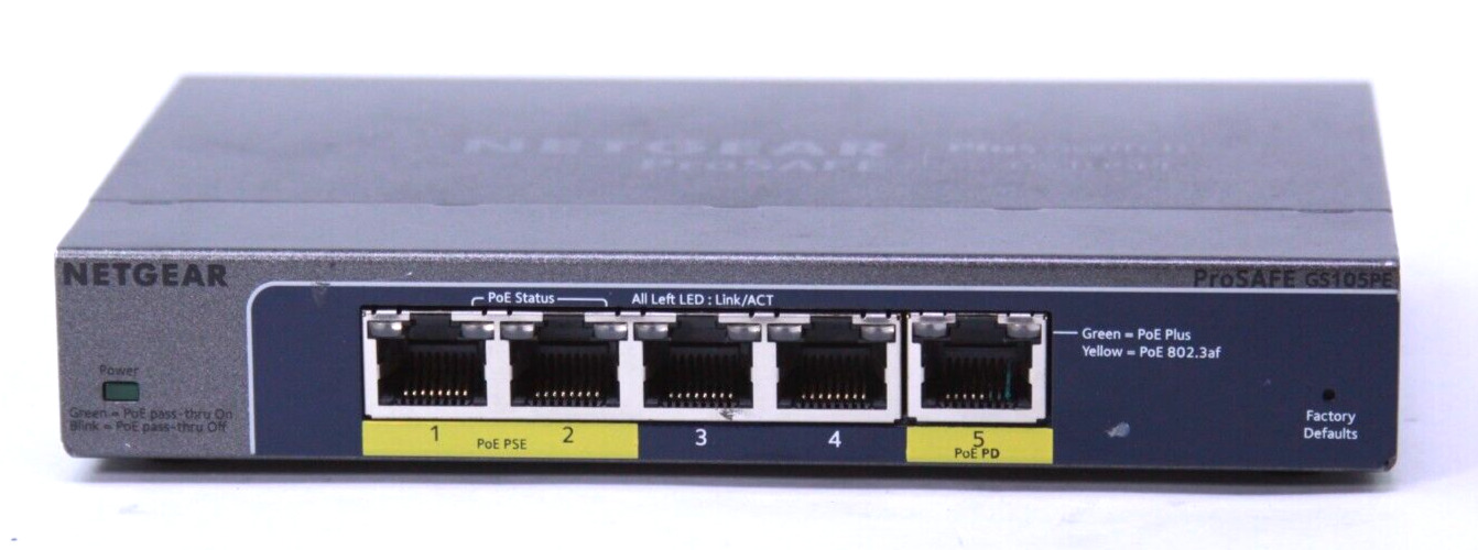 Netgear ProSAFE Plus Ethernet Switch GS105PE 5-Port Gigabit PoE - Tested