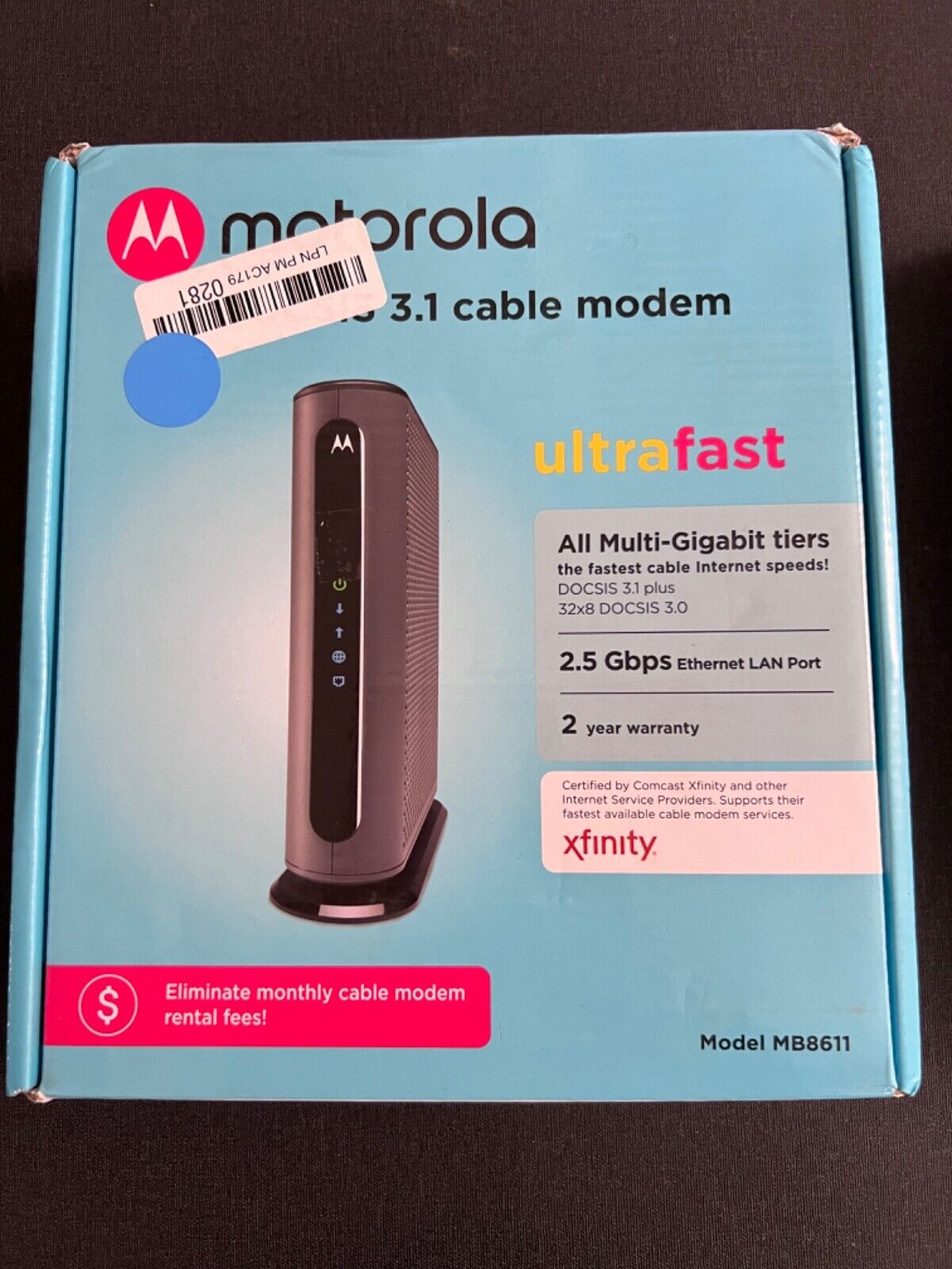 Motorola MB8611 Black Ultra Fast DOCSIS Multi Gigabit 3.1 Cable Modem