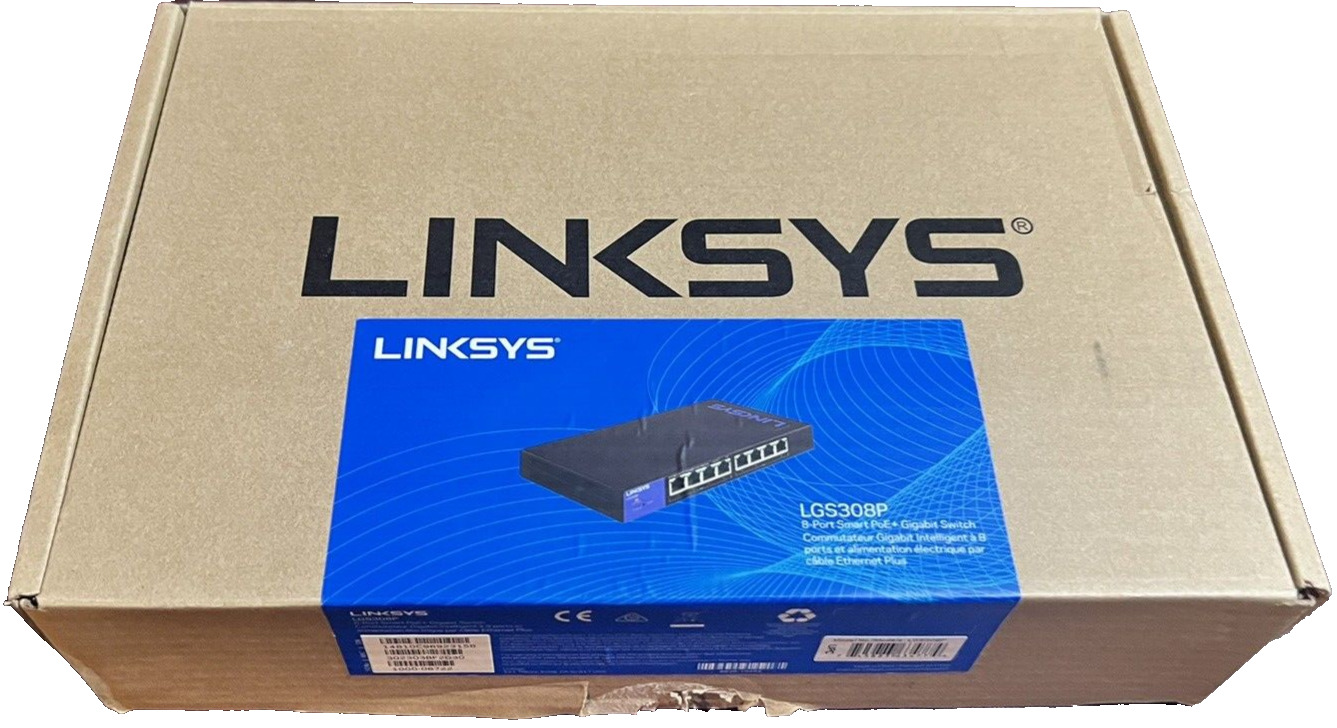 Open Box Linksys LGS308P 8-Port Gigabit PoE+ Smart Switch – Brand New