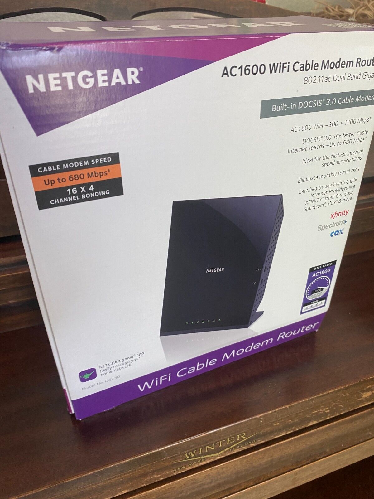 NETGEAR AC1600 Wifi Cable Modem Router C6250 - Black (C6250-100NAS)