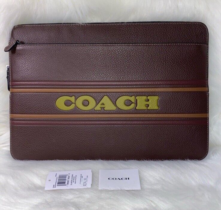 NEW Coach Laptop Case With Coach Stripe - Gunmetal Mahogany - SOLD OUT 