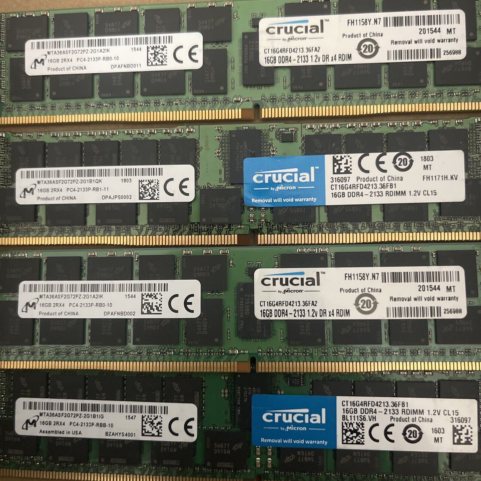 Lot Of 30 Micron/Crucial 16GB 2Rx4 PC4-2133P DDR4 ECC Server ram(30x16GB=480gb)