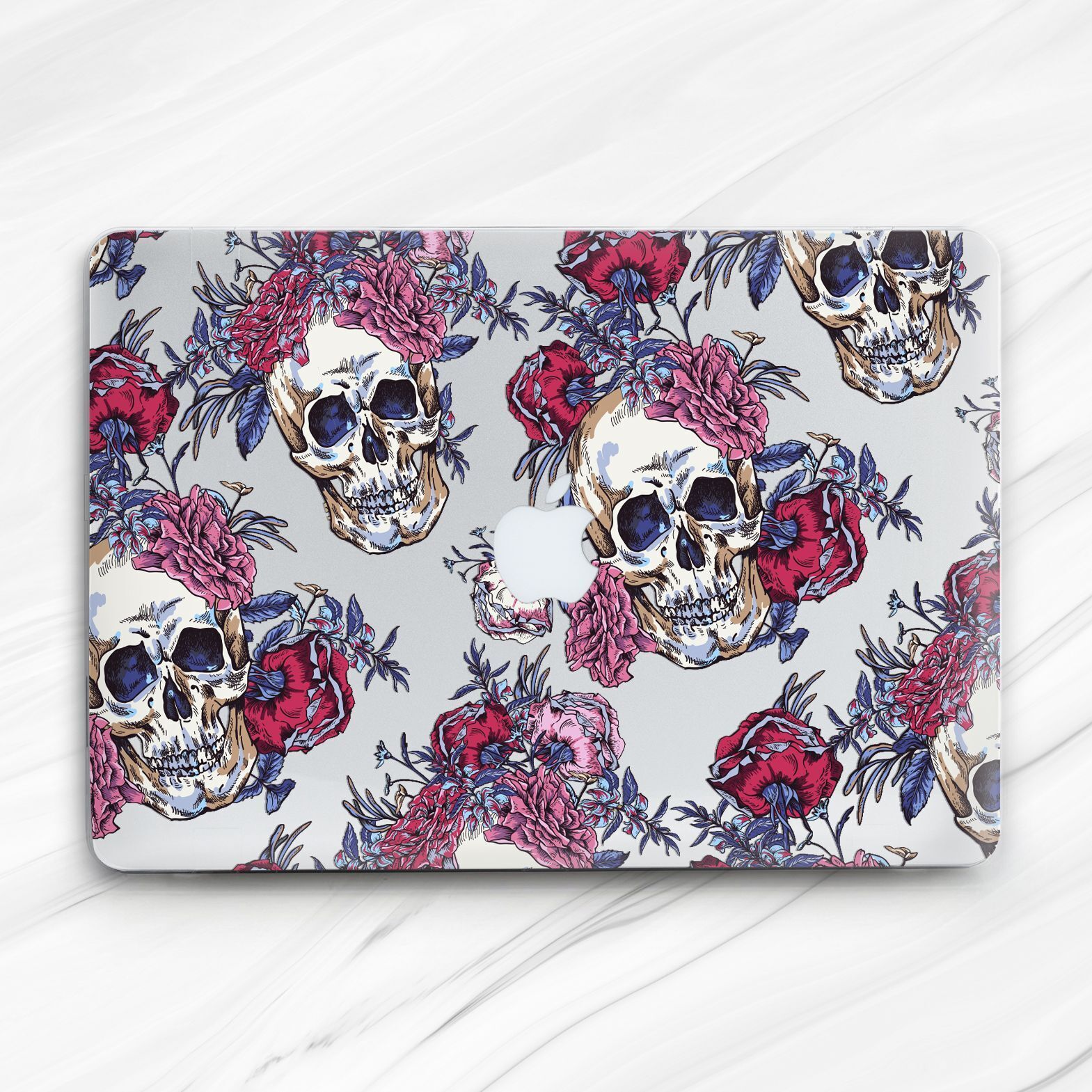Horror Skull Flowers Roses Clear Hard Case For Macbook Air 13 Pro 16 13 14 15