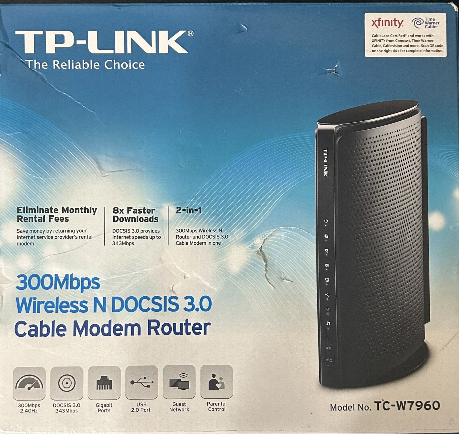 TP-Link TC-W7960 300Mbps Wireless Modem Router - Black