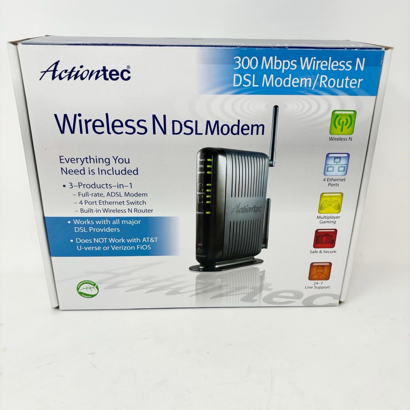 ACTIONTEC 300 Mbps Wireless N DSL Modem/Route GT784WN-01 Tested