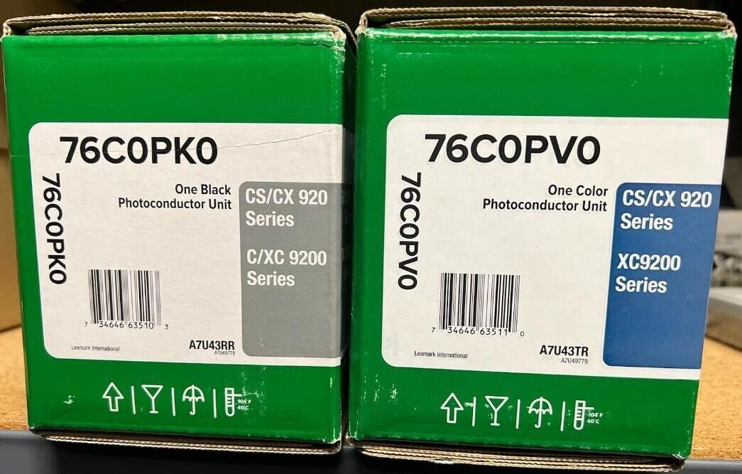 Genuine Sealed Lexmark 76C0PK0 Black and 76C0PV0 Color Photoconductor Units