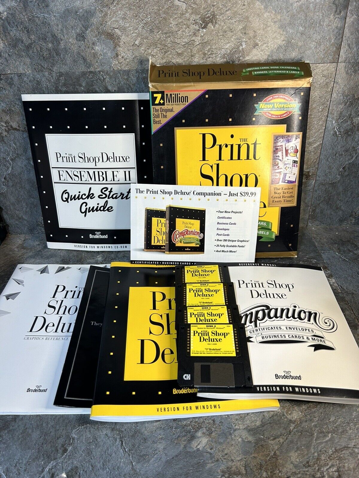 The Print Shop Deluxe Broderbund Windows IBM TANDY 1992 w/ 3.5” Floppy Disks