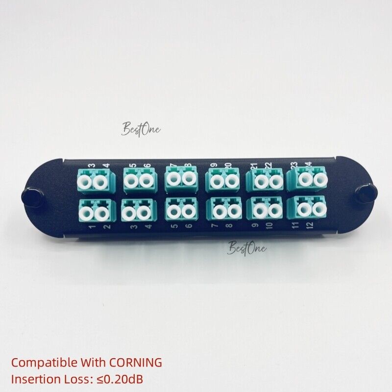 Fiber Panel 12 LC duplex OM3/OM4 Adapters Compatible CORNING CCH-01U CCH-CP24-E4