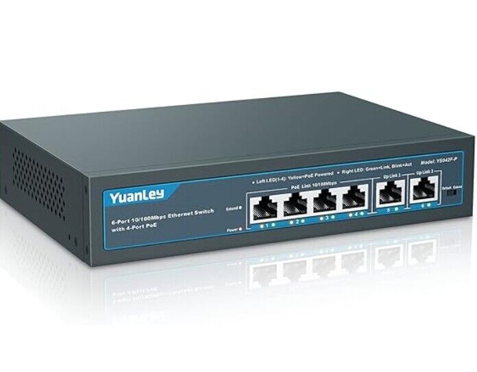 YuanLey 6 Port Gigabit PoE Switch With 4 Poe Unmanaged with 2 1000Mbps Uplink