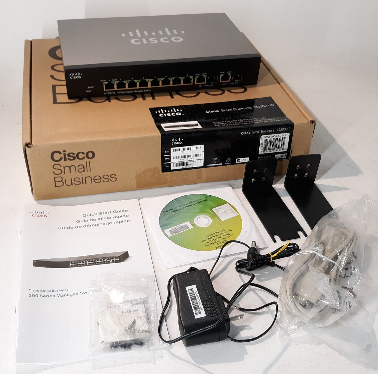 Cisco SG300-10 SRW2008-K9 V02 10-Port Gigabit Managed Switch Ears AC Adapter