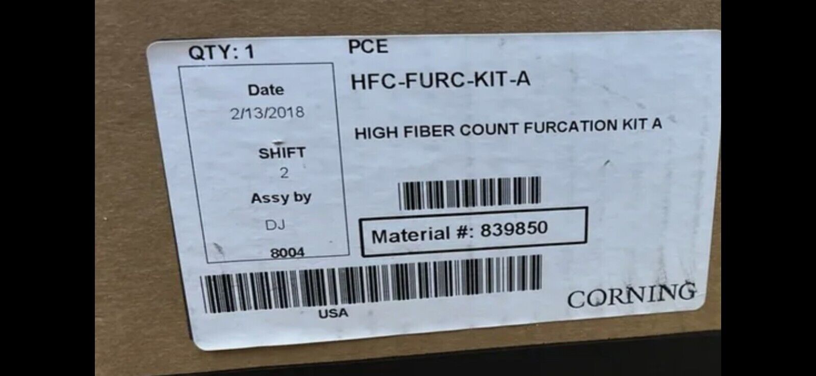 NEW Corning HFC-FURC-KIT-A Fiber Fan-Out Kit 839850