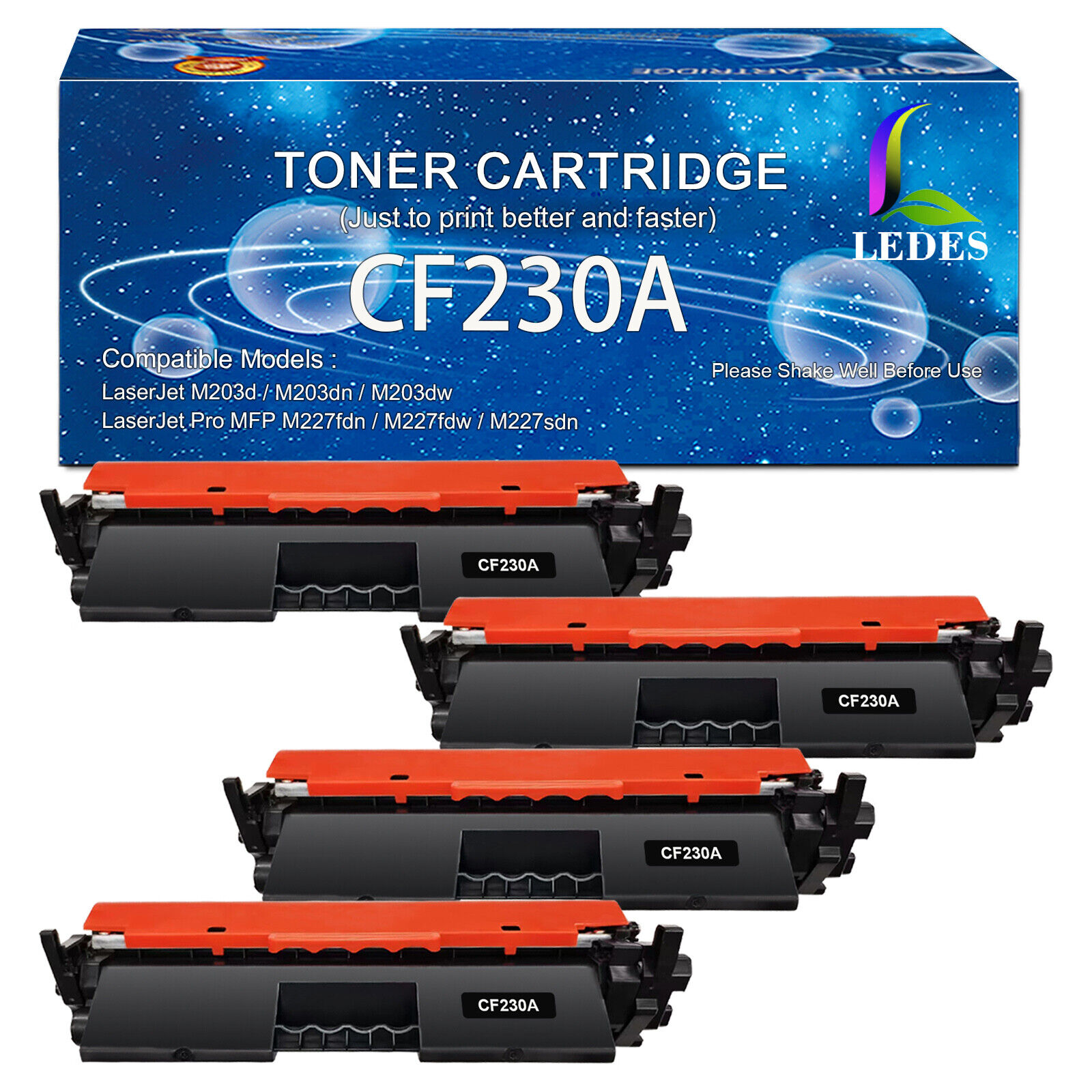 4Pack 30A CF230A Toner For HP LaserJet M203dn M203dw / Pro MFP M227fdw M227sdn
