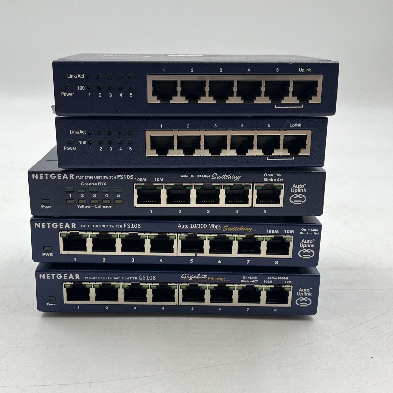 Lot Of 5 Netgear Fast Ethernet Switches. Tested For Power