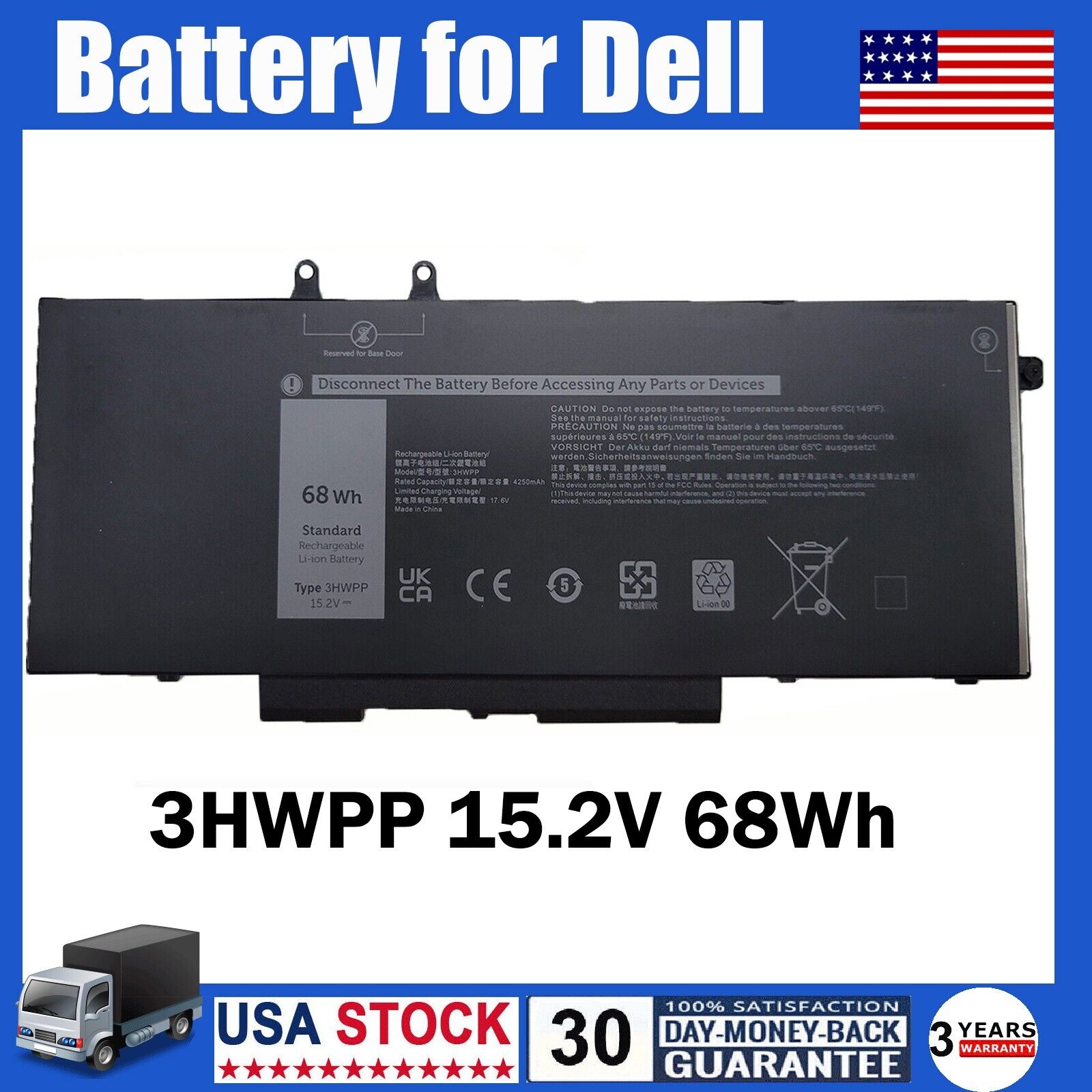 3HWPP Battery 68Wh For Dell Latitude 5401 Precision 3541 Inspiron 17 7500 15.2V
